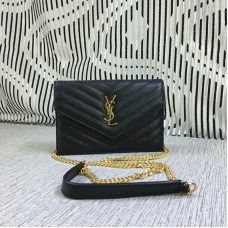 Mała kopertówka YSL z łańcuszkiem, skóra kawiorowa, czarna, 19 cm