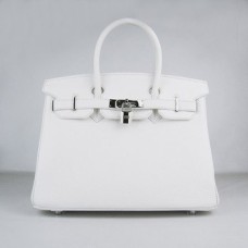 Torebki Hermes Birkin 30cm Togo skórzane białe srebrne
