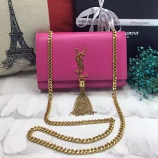 Torebka YSL z frędzlami i łańcuszkiem, 22 cm, gładka skóra, różowe złoto