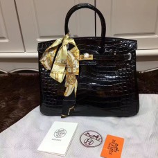 Torebka Hermes Birkin 35 cm ze skóry krokodyla, czarno-złota