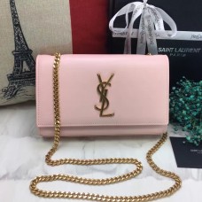 Torebka YSL z gładkiej skóry na łańcuszku, 22 cm, jasnoróżowa