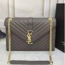 YSL Saint Laurent Klasyczna Duża Torebka z Monogramem Szara 31 cm