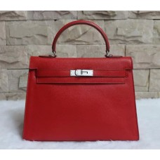 Torebka Hermes Kelly 32 cm ze skóry Epsom w kolorze czerwono-srebrnym