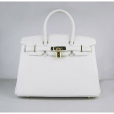 Torebki Hermes Birkin 30cm Togo skórzane białe złote