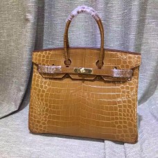 Torebka Hermes Birkin 35 cm Skóra krokodyla Brązowo-złota