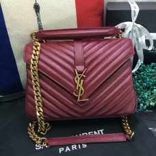 Torebka na ramię YSL z uchwytem u góry, 24 cm, ciemnoczerwona, złota