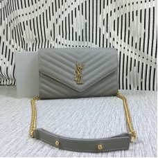 Torebka kopertówka YSL z łańcuszkiem, skóra kawiorowa, szara, 23 cm