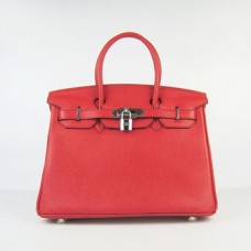 Torebki Hermes Birkin 30cm Togo skórzane czerwono-srebrne