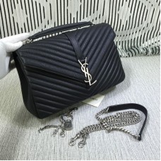 Duża torebka Saint Laurent z rączką u góry i łańcuszkiem, czarna, 32 cm