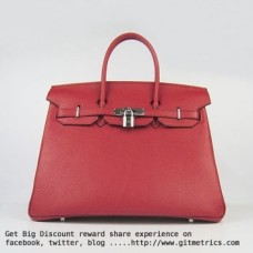 Torebki Hermes Birkin 35cm Togo skórzane czerwono-srebrne
