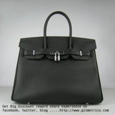 Torebka Hermes Birkin 35cm ze skóry bydlęcej, czarno-srebrna