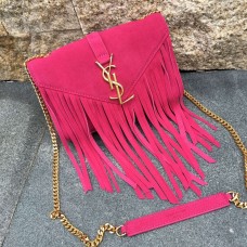Torebka YSL z zamszu z frędzlami 22 cm w kolorze różowym
