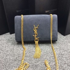Torebka YSL z frędzlami i łańcuszkiem, 22 cm, zamsz, szara