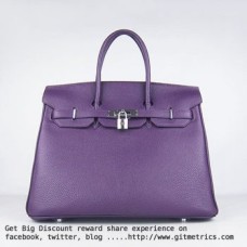 Torebki Hermes Birkin 35cm Togo skórzane fioletowo-srebrne