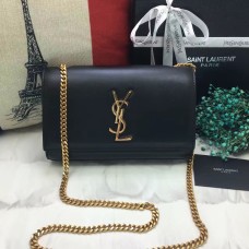 Torebka YSL z gładkiej skóry na łańcuszku 22 cm, czarno-złota