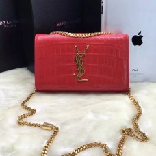 Torebka YSL z monogramem i łańcuszkiem 22 cm, krokodylowo-czerwono-złoty