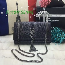 Torebka YSL z frędzlami i monogramem, 24 cm, w kolorze czarnym