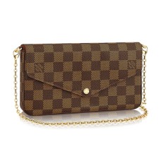 Portfel Louis Vuitton N63032 Pochette Felicie z łańcuszkiem Damier Ebene Canvas